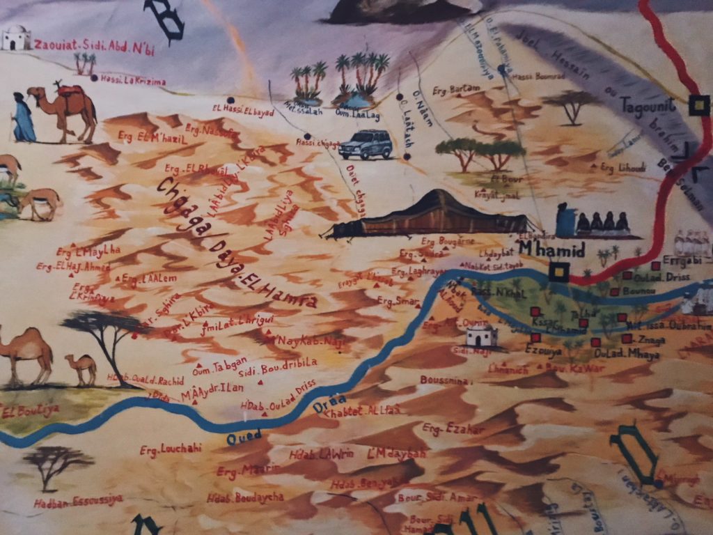 Voyage au Maroc Desert Sahara Erg Chegaga Mhamid carte peinte